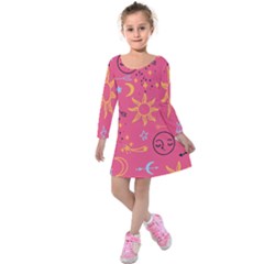 Pattern Mystic Color Kids  Long Sleeve Velvet Dress