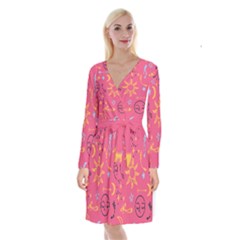 Pattern Mystic Color Long Sleeve Velvet Front Wrap Dress