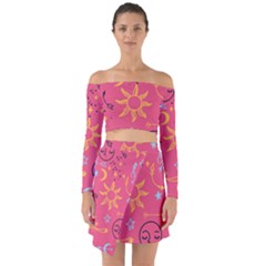 Pattern Mystic Color Off Shoulder Top with Skirt Set