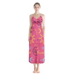 Pattern Mystic Color Button Up Chiffon Maxi Dress