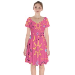 Pattern Mystic Color Short Sleeve Bardot Dress