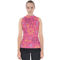 Pattern Mystic Color Mock Neck Shell Top