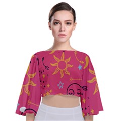 Pattern Mystic Color Tie Back Butterfly Sleeve Chiffon Top