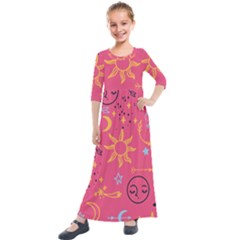 Pattern Mystic Color Kids  Quarter Sleeve Maxi Dress