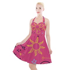 Pattern Mystic Color Halter Party Swing Dress 