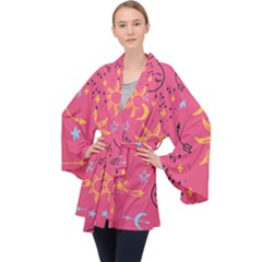 Pattern Mystic Color Long Sleeve Velvet Kimono 