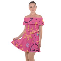 Pattern Mystic Color Off Shoulder Velour Dress