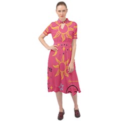 Pattern Mystic Color Keyhole Neckline Chiffon Dress