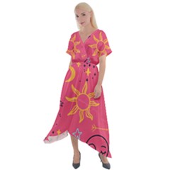 Pattern Mystic Color Cross Front Sharkbite Hem Maxi Dress