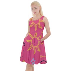 Pattern Mystic Color Knee Length Skater Dress With Pockets