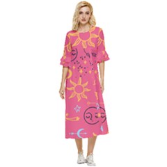 Pattern Mystic Color Double Cuff Midi Dress