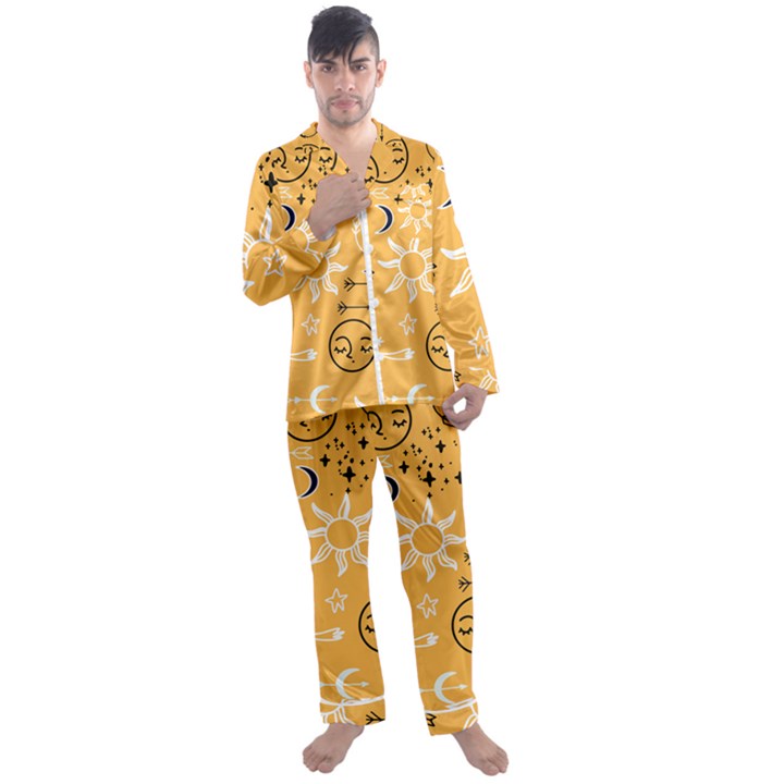 Pattern Mystic Color2 Men s Long Sleeve Satin Pajamas Set