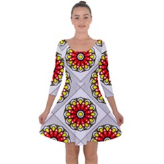 Mandala Modern Forme Geometrique Quarter Sleeve Skater Dress by byali