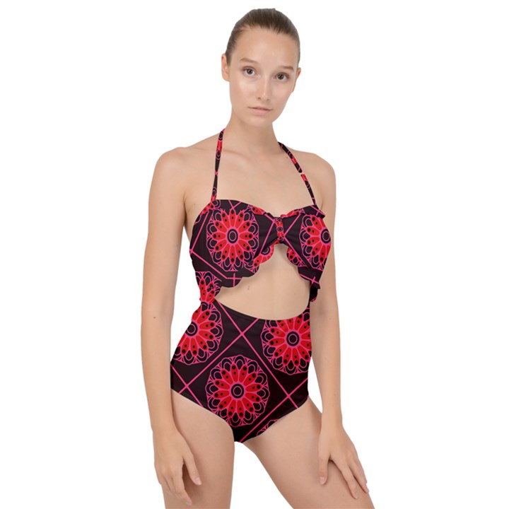 Mandala Colore Abstraite Scallop Top Cut Out Swimsuit