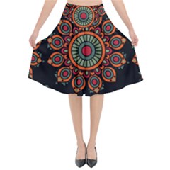 Colored Mandala Dark 2 Flared Midi Skirt by byali