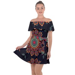 Colored Mandala Dark 2 Off Shoulder Velour Dress by byali
