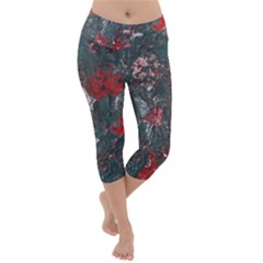 Multicolored Surface Texture Print Lightweight Velour Capri Yoga Leggings by dflcprintsclothing