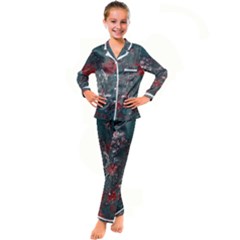 Multicolored Surface Texture Print Kid s Satin Long Sleeve Pajamas Set