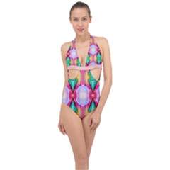 Colorful Abstract Painting E Halter Front Plunge Swimsuit