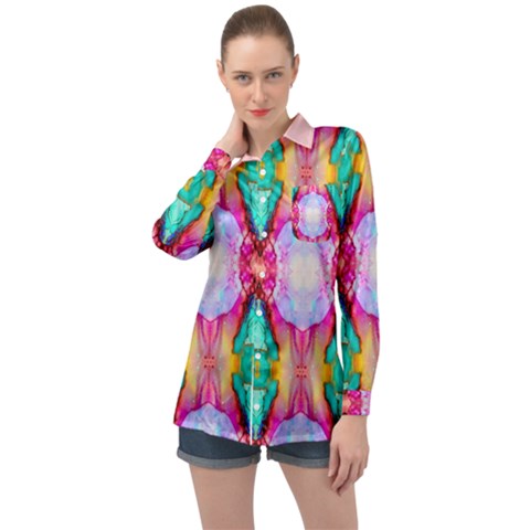 Colorful Abstract Painting E Long Sleeve Satin Shirt by gloriasanchez