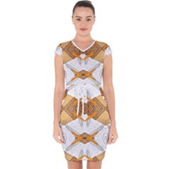 Abstract African Pattern Capsleeve Drawstring Dress 