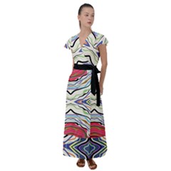 Bohemian Colorful Pattern B Flutter Sleeve Maxi Dress