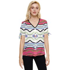 Bohemian Colorful Pattern B Bow Sleeve Button Up Top