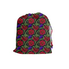 Spanish Passion Floral Pattern Drawstring Pouch (Large)