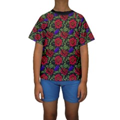 Spanish Passion Floral Pattern Kids  Short Sleeve Swimwear