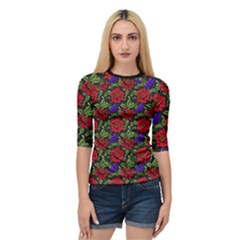 Spanish Passion Floral Pattern Quarter Sleeve Raglan Tee