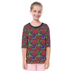 Spanish Passion Floral Pattern Kids  Quarter Sleeve Raglan Tee