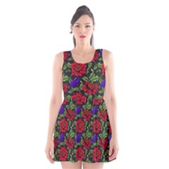 Spanish Passion Floral Pattern Scoop Neck Skater Dress