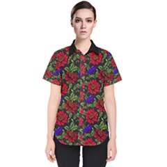 Spanish Passion Floral Pattern Women s Short Sleeve Shirt