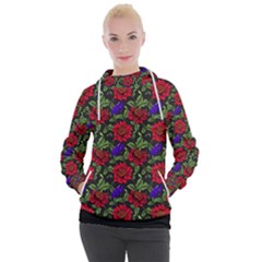 Spanish Passion Floral Pattern Women s Hooded Pullover