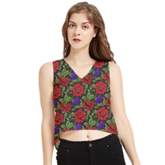 Spanish Passion Floral Pattern V-Neck Cropped Tank Top