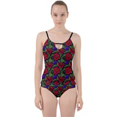 Spanish Passion Floral Pattern Cut Out Top Tankini Set