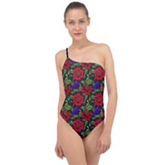 Spanish Passion Floral Pattern Classic One Shoulder Swimsuit