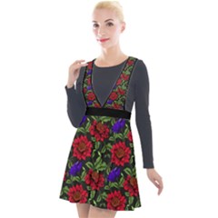 Spanish Passion Floral Pattern Plunge Pinafore Velour Dress