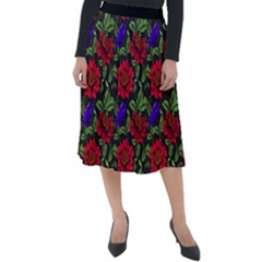 Spanish Passion Floral Pattern Classic Velour Midi Skirt 