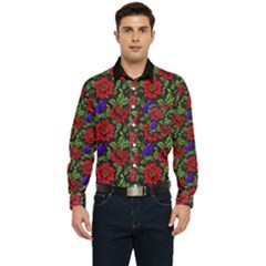 Spanish Passion Floral Pattern Men s Long Sleeve Pocket Shirt 