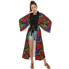 Spanish Passion Floral Pattern Maxi Kimono