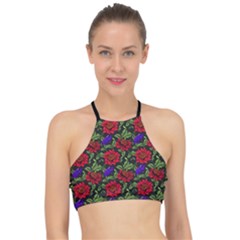 Spanish Passion Floral Pattern Racer Front Bikini Top