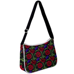 Spanish Passion Floral Pattern Zip Up Shoulder Bag