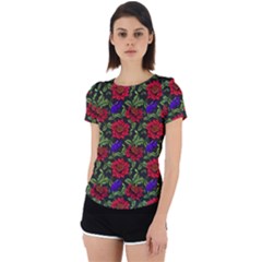 Spanish Passion Floral Pattern Back Cut Out Sport Tee