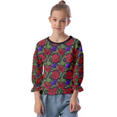 Spanish Passion Floral Pattern Kids  Cuff Sleeve Top