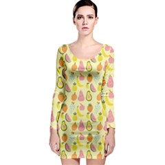 Tropical Fruits Pattern  Long Sleeve Bodycon Dress by gloriasanchez