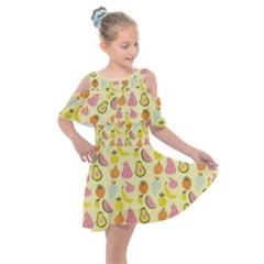 Tropical Fruits Pattern  Kids  Shoulder Cutout Chiffon Dress by gloriasanchez