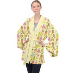 Tropical Fruits Pattern  Long Sleeve Velvet Kimono  by gloriasanchez