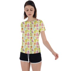 Tropical Fruits Pattern  Back Circle Cutout Sports Tee