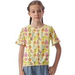 Tropical Fruits Pattern  Kids  Cuff Sleeve Scrunch Bottom Tee